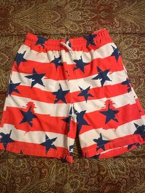 Boys Red, White & Blue Star Stripe Swim Trunks